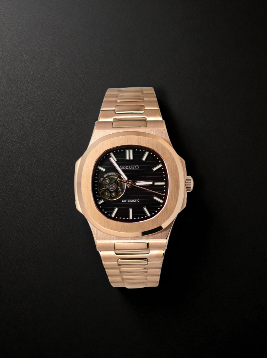 Nautilus OpenHeart Rose Gold fond Noir