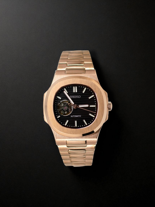 Nautilus OpenHeart Rose Gold fond Noir